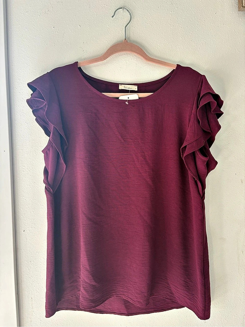 Les Amis Double Ruffle Sleeve Top Purple Size Medium